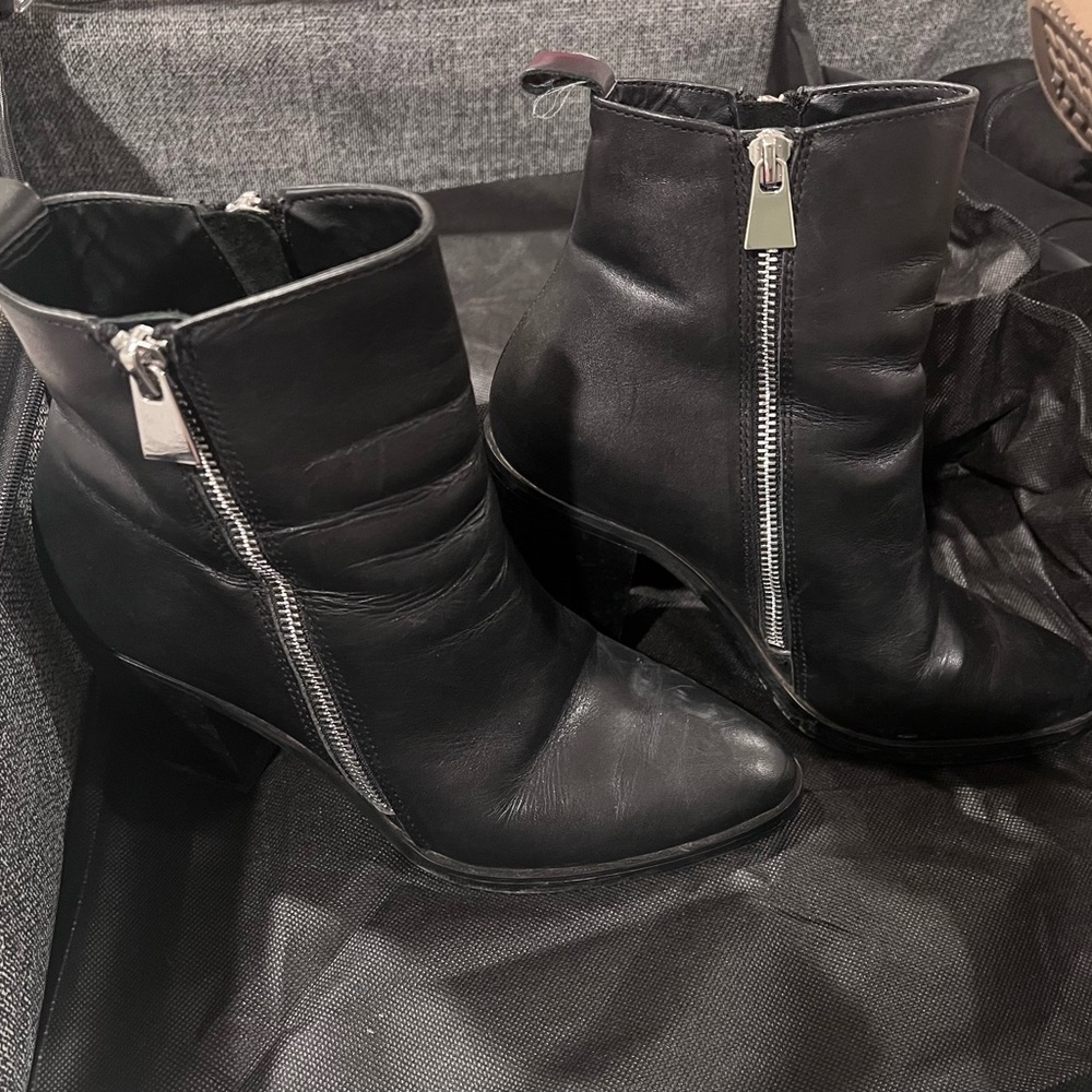 Black Leather Ankle Booties Size 8